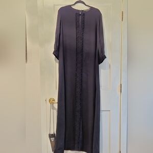 Marina Rinaldi Elegant Black Long Dress with Sheer Sleeves and Jeweled Closures